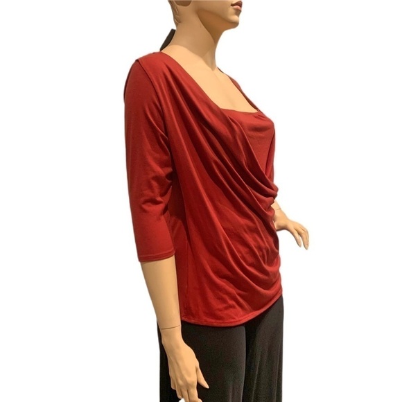 Igigi Jersey Top Faux Wrap Layered Look Red 3/4 Sleeves Cami Ruching Plus 18/20 - Picture 6 of 12